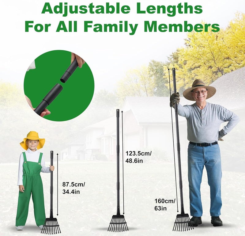 Pragmatist Rake for Leaves Small Metal Garden Tool with 11 Tines 63 Inch Adjustable Handle Sturdy Yard Rake for Gardening Gathering Leaves Weeds Debris, Black - Image 3